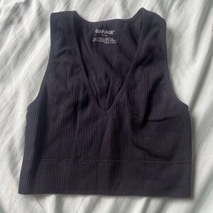 Garage Black Ribbed V-Neck Crop Top